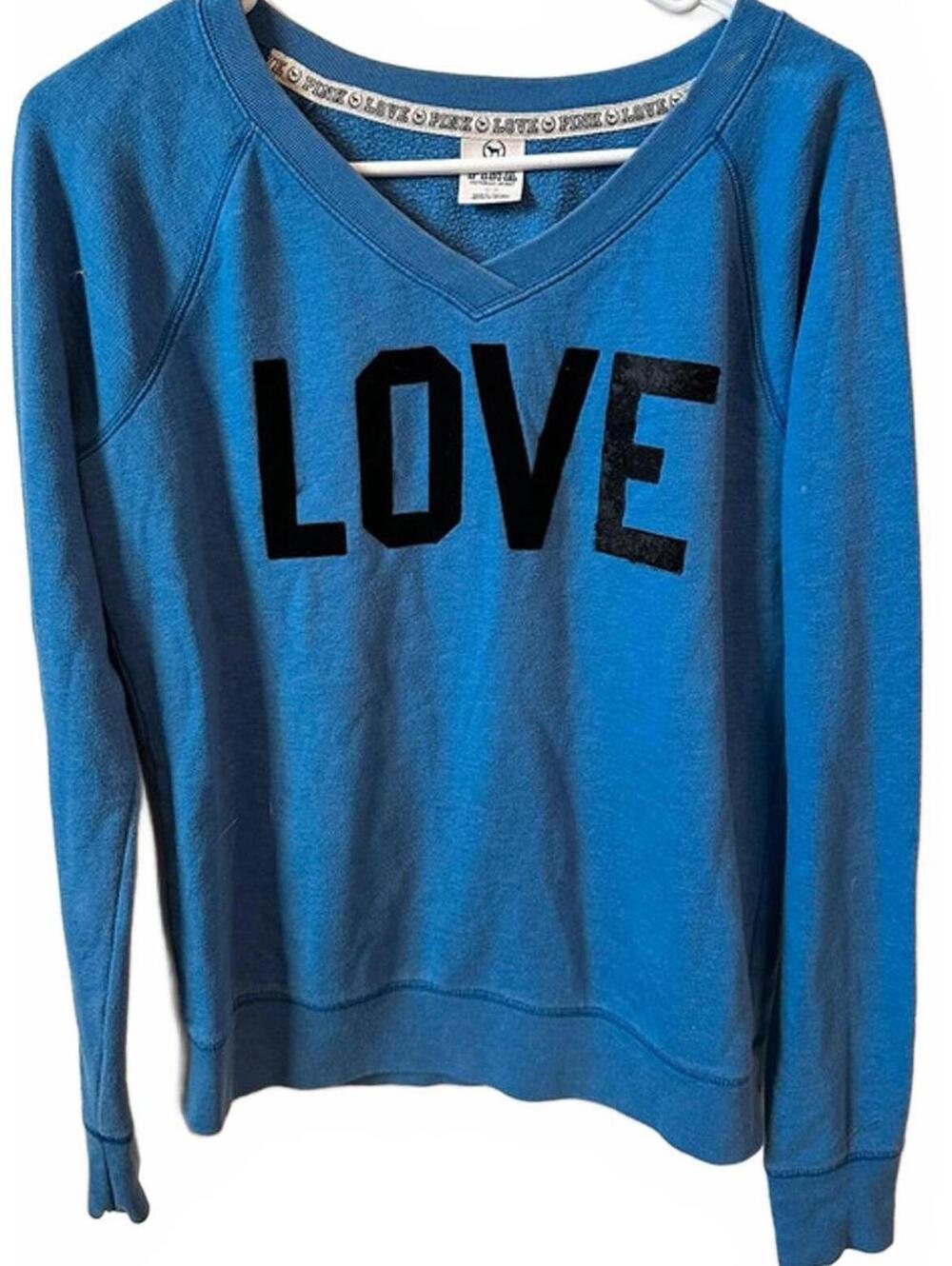 Pink Victoria's Secret Blue Velvet Letters sweatshirt size Small